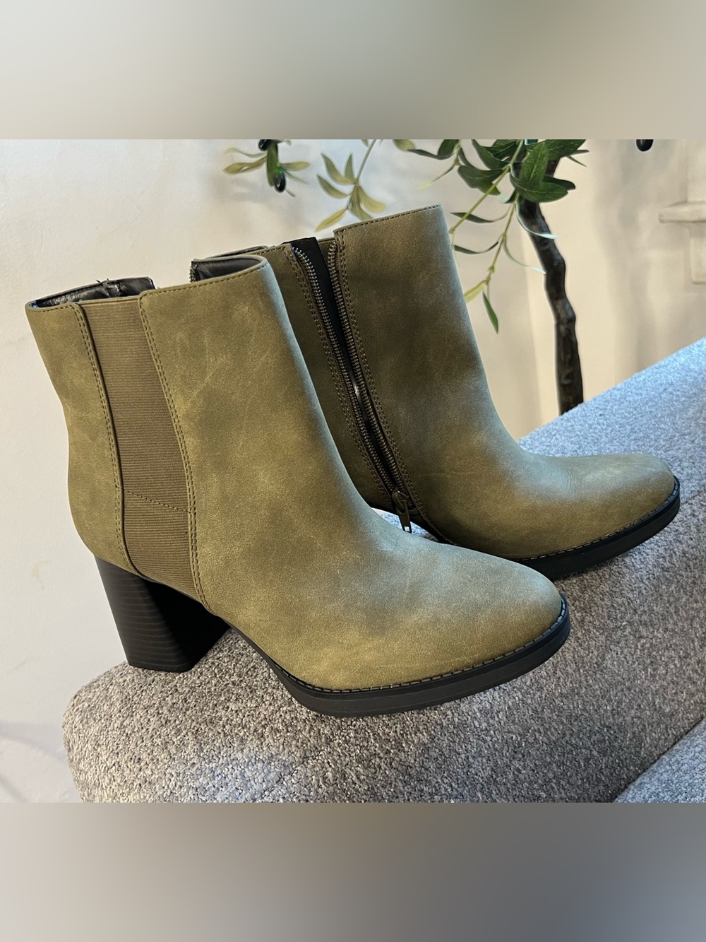 Kelly & Katie Olive Green Block Heel Ankle Boots
